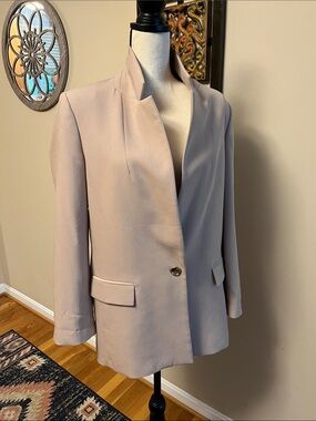 Zara Blush Single-Button Stand-Collar Blazer, size medium